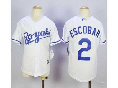 Youth Kansas City Royals #2 Alcides Escobar White Cool Base Stitched MLB Jersey