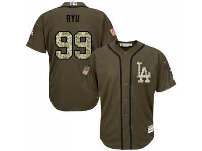 Los Angeles Dodgers #99 Hyun-Jin Ryu Green Salute to Service Stitched MLB Jersey
