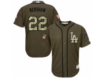 Men's Majestic Los Angeles Dodgers #22 Clayton Kershaw Replica Green Salute to Service MLB Jersey