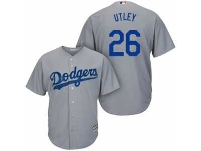 Men's Majestic Los Angeles Dodgers #26 Chase Utley Replica Grey Road Cool Base MLB Jersey