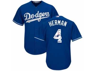 Men's Majestic Los Angeles Dodgers #4 Babe Herman Authentic Royal Blue Team Logo Fashion Cool Base MLB Jersey