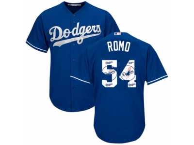 Men's Majestic Los Angeles Dodgers #54 Sergio Romo Authentic Royal Blue Team Logo Fashion Cool Base MLB Jersey