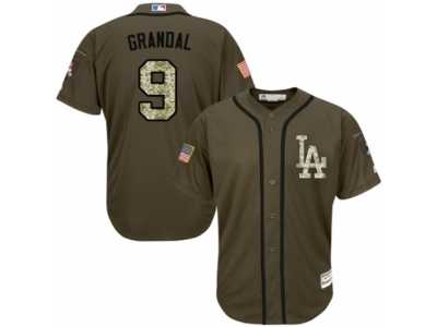Men's Majestic Los Angeles Dodgers #9 Yasmani Grandal Authentic Green Salute to Service MLB Jersey