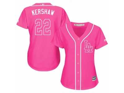 Women's Majestic Los Angeles Dodgers #22 Clayton Kershaw Replica Pink Fashion Cool Base MLB Jersey