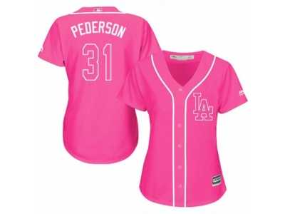Women's Majestic Los Angeles Dodgers #31 Joc Pederson Replica Pink Fashion Cool Base MLB Jersey