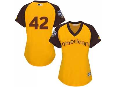 Women's Majestic Los Angeles Dodgers #42 Jackie Robinson Authentic Yellow 2016 All-Star American League BP Cool Base MLB Jersey