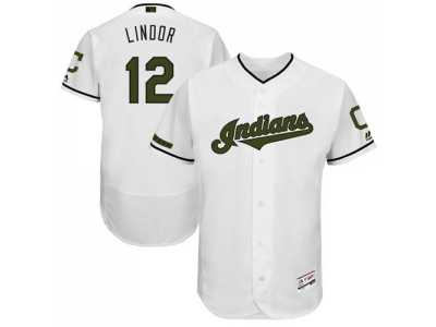 Men\'s Cleveland Indians #12 Francisco Lindor White Flexbase Authentic Collection Memorial Day Stitched MLB Jersey