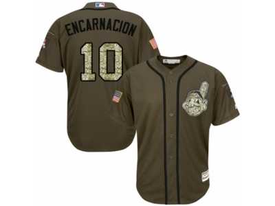Men's Majestic Cleveland Indians #10 Edwin Encarnacion Authentic Green Salute to Service MLB Jersey
