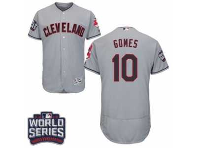 Men's Majestic Cleveland Indians #10 Yan Gomes Grey 2016 World Series Bound Flexbase Authentic Collection MLB Jersey