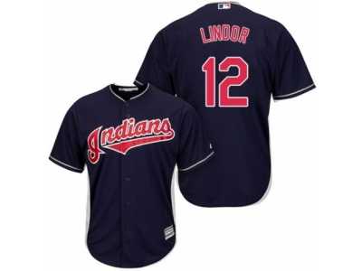 Men's Majestic Cleveland Indians #12 Francisco Lindor Authentic Navy Blue Alternate 1 Cool Base MLB Jersey
