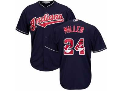 Men's Majestic Cleveland Indians #24 Andrew Miller Authentic Navy Blue Team Logo Fashion Cool Base MLB Jersey