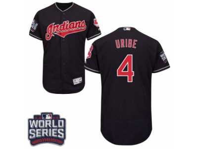 Men's Majestic Cleveland Indians #4 Juan Uribe Navy Blue 2016 World Series Bound Flexbase Authentic Collection MLB Jersey