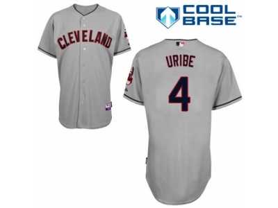 Men's Majestic Cleveland Indians #4 Juan Uribe Replica Grey Road Cool Base MLB Jersey