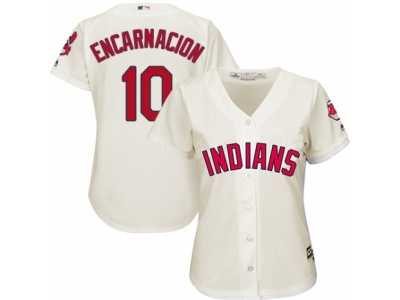 Women's Majestic Cleveland Indians #10 Edwin Encarnacion Replica Cream Alternate 2 Cool Base MLB Jersey