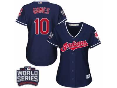 Women's Majestic Cleveland Indians #10 Yan Gomes Authentic Navy Blue Alternate 1 2016 World Series Bound Cool Base MLB Jersey
