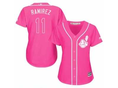 Women's Majestic Cleveland Indians #11 Jose Ramirez Replica Pink Fashion Cool Base MLB Jersey