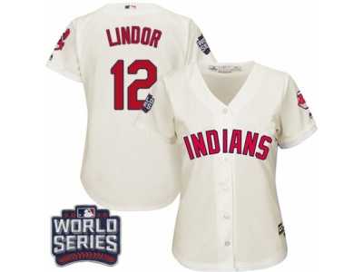 Women's Majestic Cleveland Indians #12 Francisco Lindor Authentic Cream Alternate 2 2016 World Series Bound Cool Base MLB Jersey