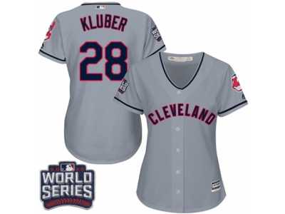 Women's Majestic Cleveland Indians #28 Corey Kluber Authentic Grey Road 2016 World Series Bound Cool Base MLB Jersey