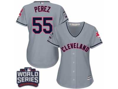 Women's Majestic Cleveland Indians #55 Roberto Perez Authentic Grey Road 2016 World Series Bound Cool Base MLB Jersey