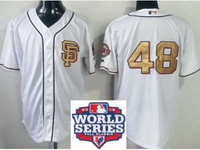MLB San Francisco Giants #48 Pablo Sandoval Cream Gold Number(2012 World Series)