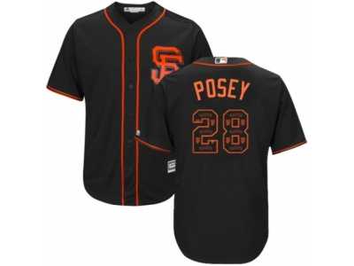 Men's Majestic San Francisco Giants #28 Buster Posey Authentic Black Team Logo Fashion Cool Base MLB Jersey