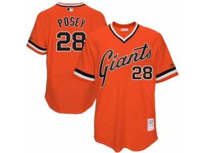 Men's Mitchell and Ness San Francisco Giants #28 Buster Posey Authentic Orange Throwback MLB Jersey