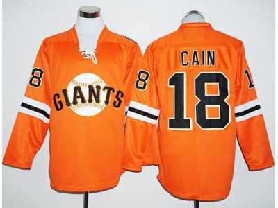 San Francisco Giants #18 Matt Cain Orange Long Sleeve Stitched Baseball Jersey