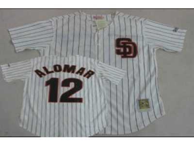 mlb San Diego Padres #12 Alomar Mitchell and Ness white strip