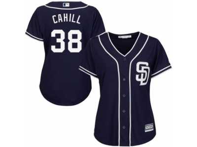 Women's Majestic San Diego Padres #38 Trevor Cahill Replica Navy Blue Alternate 1 Cool Base MLB Jersey