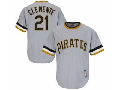 Men's Majestic Pittsburgh Pirates #21 Roberto Clemente Replica Grey Cooperstown Throwback MLB Jersey