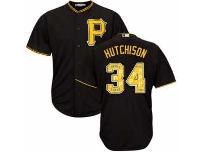 Men's Majestic Pittsburgh Pirates #34 Drew Hutchison Authentic Black Team Logo Fashion Cool Base MLB Jersey