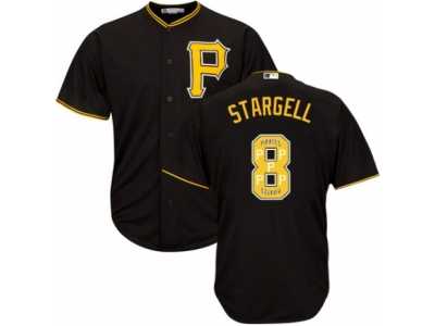 Men's Majestic Pittsburgh Pirates #8 Willie Stargell Authentic Black Team Logo Fashion Cool Base MLB Jersey