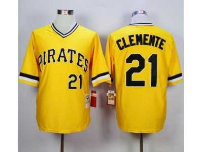 Mitchell and Ness 1971 Pittsburgh Pirates #21 Roberto Clemente Yellow Throwback Stitched MLB Jersey