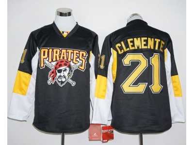 Pittsburgh Pirates #21 Roberto Clemente Black Long Sleeve Stitched Baseball Jersey