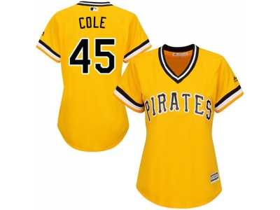 Women's Pittsburgh Pirates #45 Gerrit Cole Gold Alternate Stitched MLB Jersey
