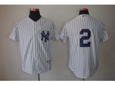 MLB New York Yankees #2 Derek Jeter White Jerseys(Pinstripe)