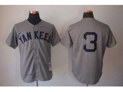 MLB New York Yankees #3 Babe Ruth Grey Color M&N Baseball Jerseys