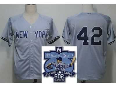 MLB New York Yankees #42 Mariano Rivera Grey[All-Time Leader 602 Saves Patch]