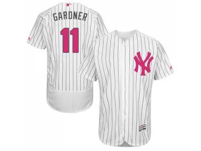 Men's Majestic New York Yankees #11 Brett Gardner Authentic White 2016 Mother's Day Fashion Flex Base MLB Jersey
