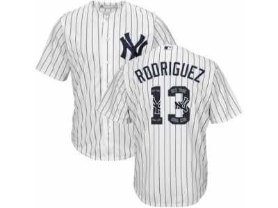 Men's Majestic New York Yankees #13 Alex Rodriguez Authentic White Team Logo Fashion MLB Jersey