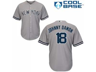 Men's Majestic New York Yankees #18 Johnny Damon Replica Grey Road MLB Jersey