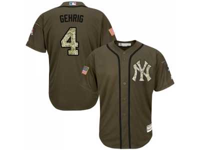 Men's Majestic New York Yankees #4 Lou Gehrig Replica Green Salute to Service MLB Jersey