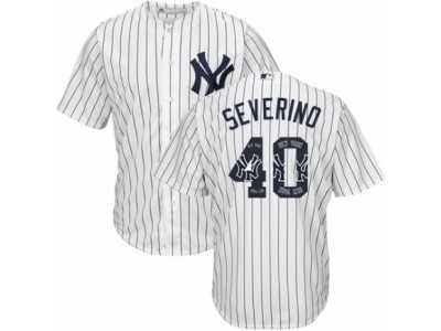 Men's Majestic New York Yankees #40 Luis Severino Authentic White Team Logo Fashion MLB Jersey