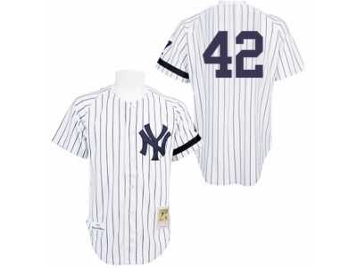 Men's Mitchell and Ness Practice New York Yankees #42 Mariano Rivera Authentic White Throwback MLB Jersey