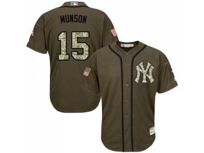 New York Yankees #15 Thurman Munson Green Salute to Service Stitched Baseball Jersey