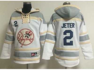 New York Yankees #2 Derek Jeter White Sawyer Hooded Sweatshirt Baseball Hoodie