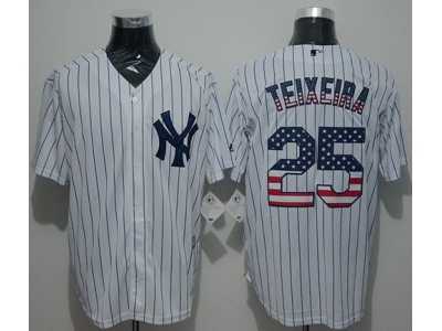 New York Yankees #25 Mark Teixeira White Strip USA Flag Fashion Stitched Baseball Jersey