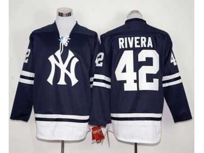 New York Yankees #42 Mariano Rivera Navy Blue Long Sleeve Stitched Baseball Jersey