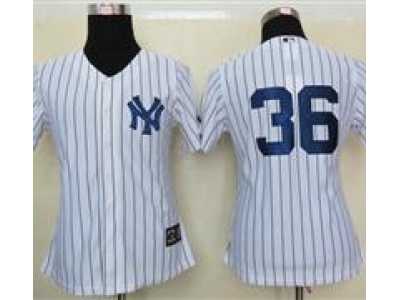 Women MLB New York Yankees #36 Youkilis White Jerseys