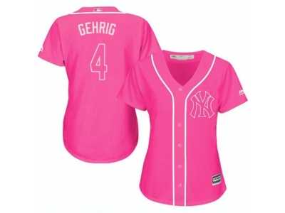 Women's Majestic New York Yankees #4 Lou Gehrig Replica Pink Fashion Cool Base MLB Jersey